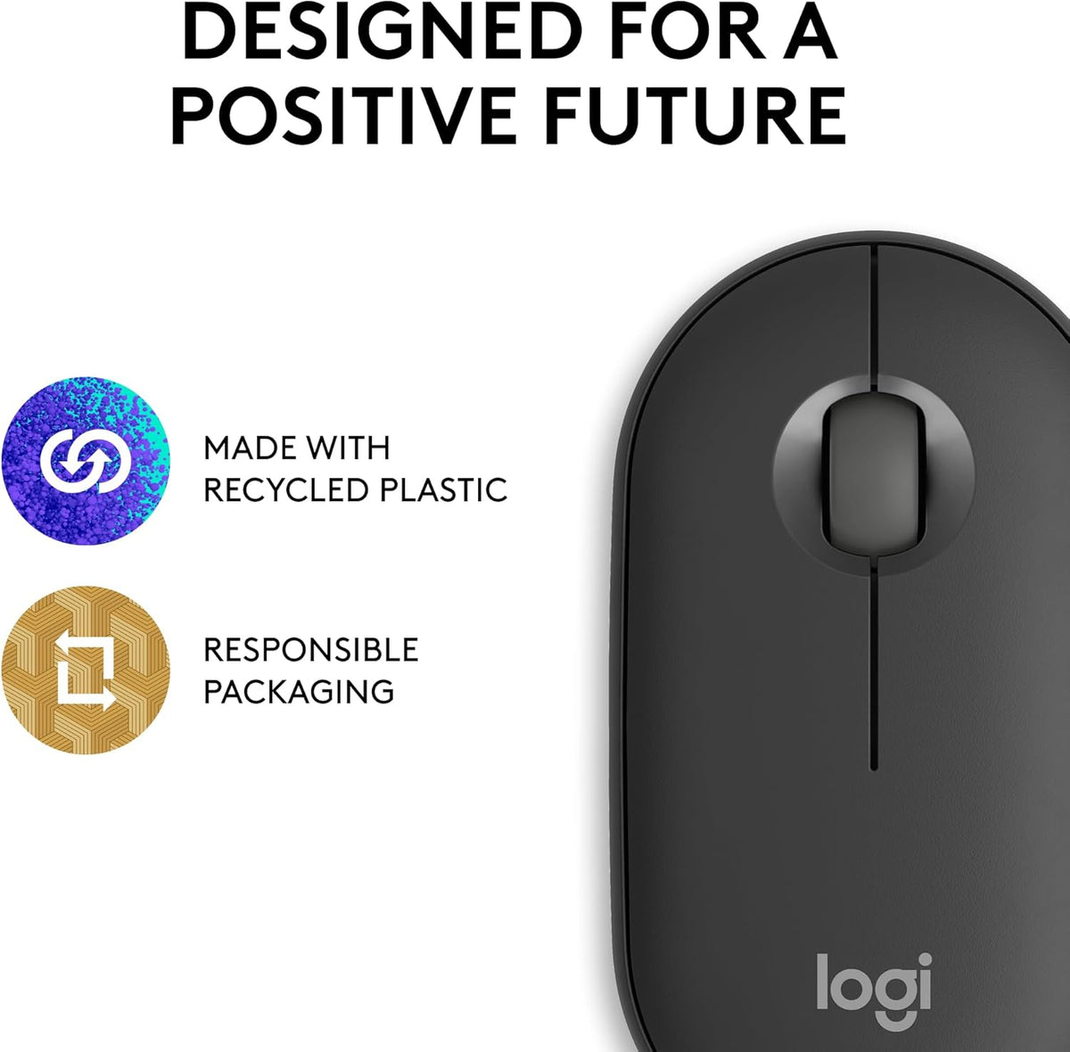 Logitech Pebble Mouse 2 M350s Slim Bluetooth Wireless Mouse, Portable, Customisable Button, Quiet Clicks, 4K DPI, 24-month battery, Easy-Switch for Windows, macOS, iPadOS, Android, Chrome OS -Graphite