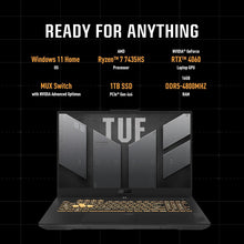 ASUS TUF Gaming A15 FA507NVR-LP023W AMD R7-7435HS/16GB RAM/1TBGB SSD/NVIDIA GeForce RTX 4060 8GB/15.6 FHD(1920x1080) 144Hz/Windows11 Home/1-Zone RGB/English - Arabic keyboard- Mecha Gray