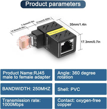 360 Degree Ethernet Adapter, Gigabit 90 Degree Angle Network LAN Cat5 Cat6 Extension Adapter, 1000Mbps RJ45 8P8C Male to Female Connector for Computers, Laptops, Routers (2 Pcs)