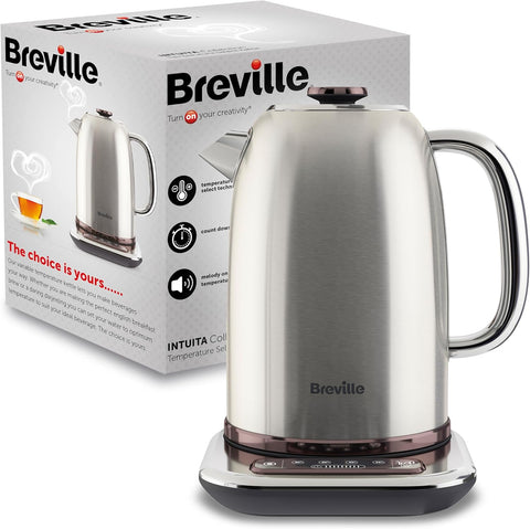 Breville Temperature Select Electric Kettle | 1.7 L | 3kW Fast Boil | Smart Digital Controls | Brushed Nickel (Silver/Grey), [VKT159]