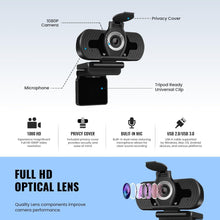 Generic 1080P Webcam with Microphone, HD webcam, Built-in noise Reduction Mics, Plug and Play USB Webcam for laptops, desktops, YouTube, Facebook