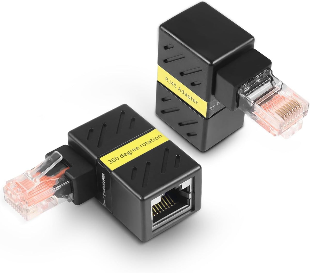 360 Degree Ethernet Adapter, Gigabit 90 Degree Angle Network LAN Cat5 Cat6 Extension Adapter, 1000Mbps RJ45 8P8C Male to Female Connector for Computers, Laptops, Routers (2 Pcs)