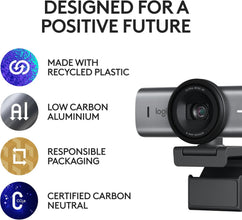 Logitech MX Brio Ultra HD 4K Collaboration and Streaming Webcam, 1080p at 60 FPS, Dual Noise Reducing Mics, Show Mode, USB-C, Webcam Cover, Works with Microsoft Teams, Zoom, Google Meet - Graphite