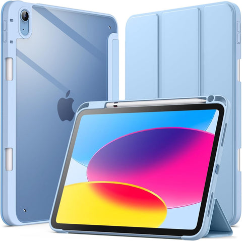 JETech Case for iPad (A16) 11th/10th Generation (2025/2022) with Pencil Holder, Clear Transparent Back Shell Slim Stand Shockproof Tablet Cover, Auto Wake/Sleep (Blue)