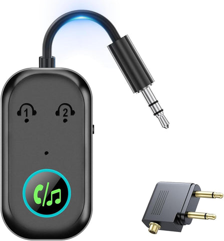 Angju Bluetooth 5.3 Transmitter Receiver for 2 AirPods or BT Devices, Bluetooth Wireless Transmitter for Headphones, 3.5mm Aux Audio Jack Adapter for in-Flight TV Car Home Stereo System