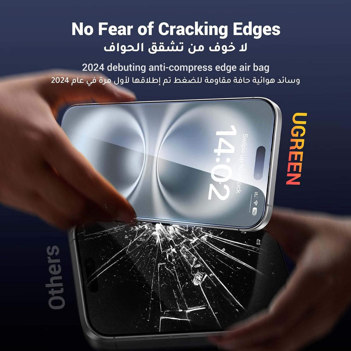 UGREEN iPhone 15 Plus/iPhone 16 Plus Screen Protector 6.7'' 9H+ Unbreakable Protection HD Ultra Clear Military-Grade Tempered Glass Screen Protector Easy to Install Anti-Fingerprint Fit for Most Case
