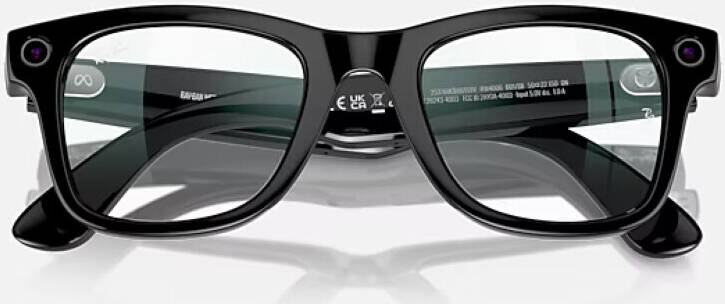 Ray-Ban META WAYFARER Smart Wearable Sunglasses, Regular Fit, Touch, Voice And AI Assistant Controls, 32GB Storage, Wifi 6, BT 5.2, Shiny Black Frame, Clear Lenses | RW4006