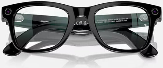 Ray-Ban META WAYFARER Smart Wearable Sunglasses, Regular Fit, Touch, Voice And AI Assistant Controls, 32GB Storage, Wifi 6, BT 5.2, Shiny Black Frame, Clear Lenses | RW4006