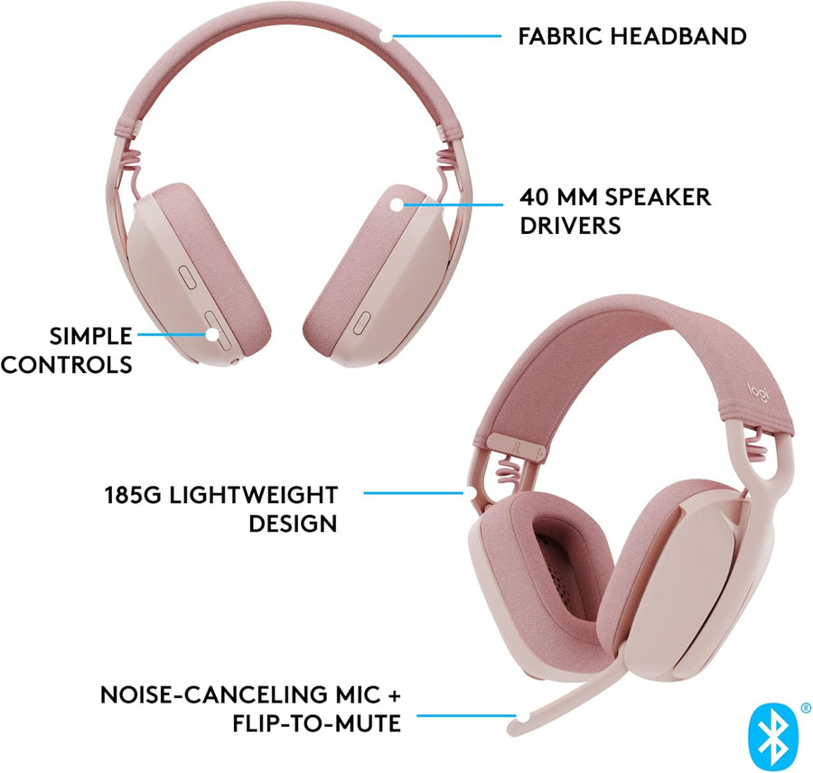 Logitech Brio 500 Full HD webcam and Zone Vibe 100 wireless headphones with noise-canceling mic
