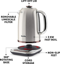 Breville Temperature Select Electric Kettle | 1.7 L | 3kW Fast Boil | Smart Digital Controls | Brushed Nickel (Silver/Grey), [VKT159]