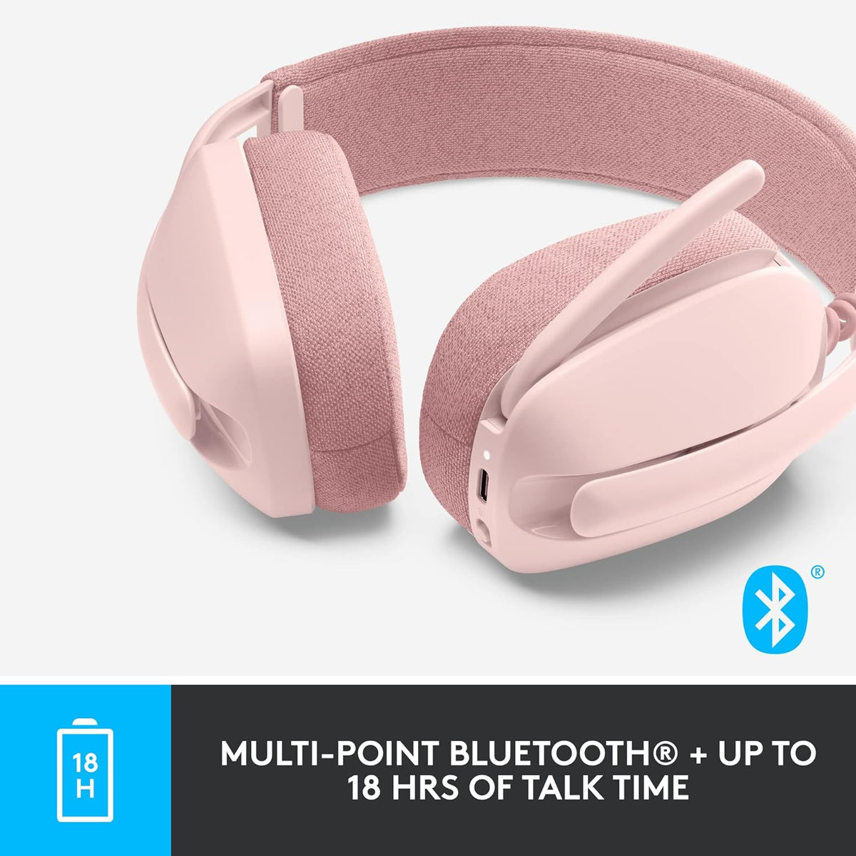 Logitech Brio 500 Full HD webcam and Zone Vibe 100 wireless headphones with noise-canceling mic, works with Microsoft Teams, Google Meet, Zoom, Mac/PC - Rose