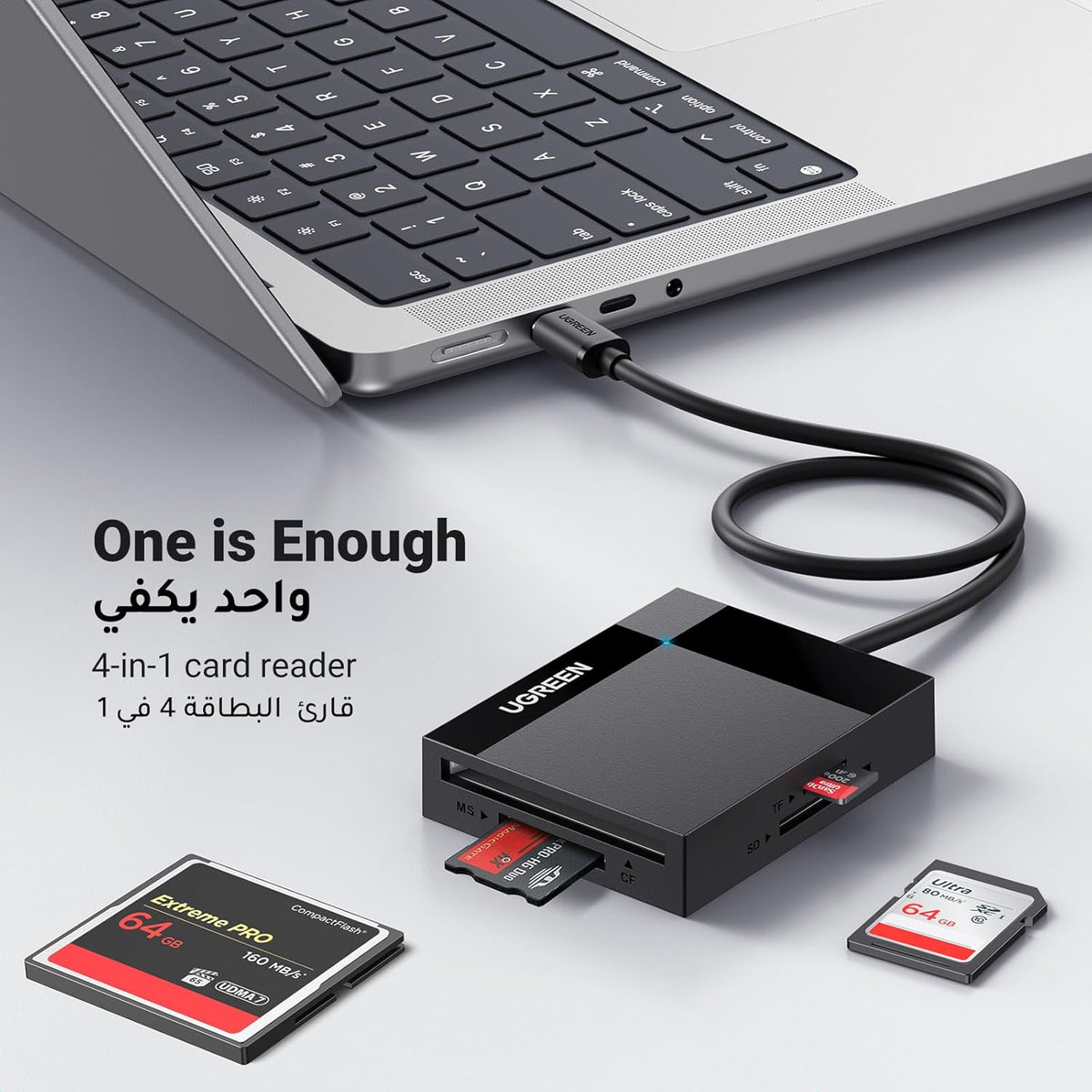 UGREEN USB C SD Card Reader 4-in-1 Memory Card Adapter External For SD Micro MS CF TF Compact Flash Camera Adapter Reader for iPhone 16/15 Series, Samusng S24 Ultra, Huawei, Xiaomi, laptop, Camera