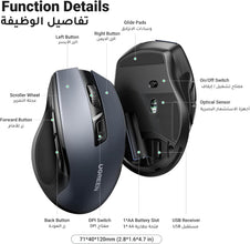 UGREEN Wireless Mouse, 2.4G Ergonomic Optical Mouse, 4000 DPI, 5 DPI Adjustable, 5 Buttons, Silent Click USB Computer Mice for Laptop, PC, Chromebook, Notebook, 15M Wireless Connection Mice Black