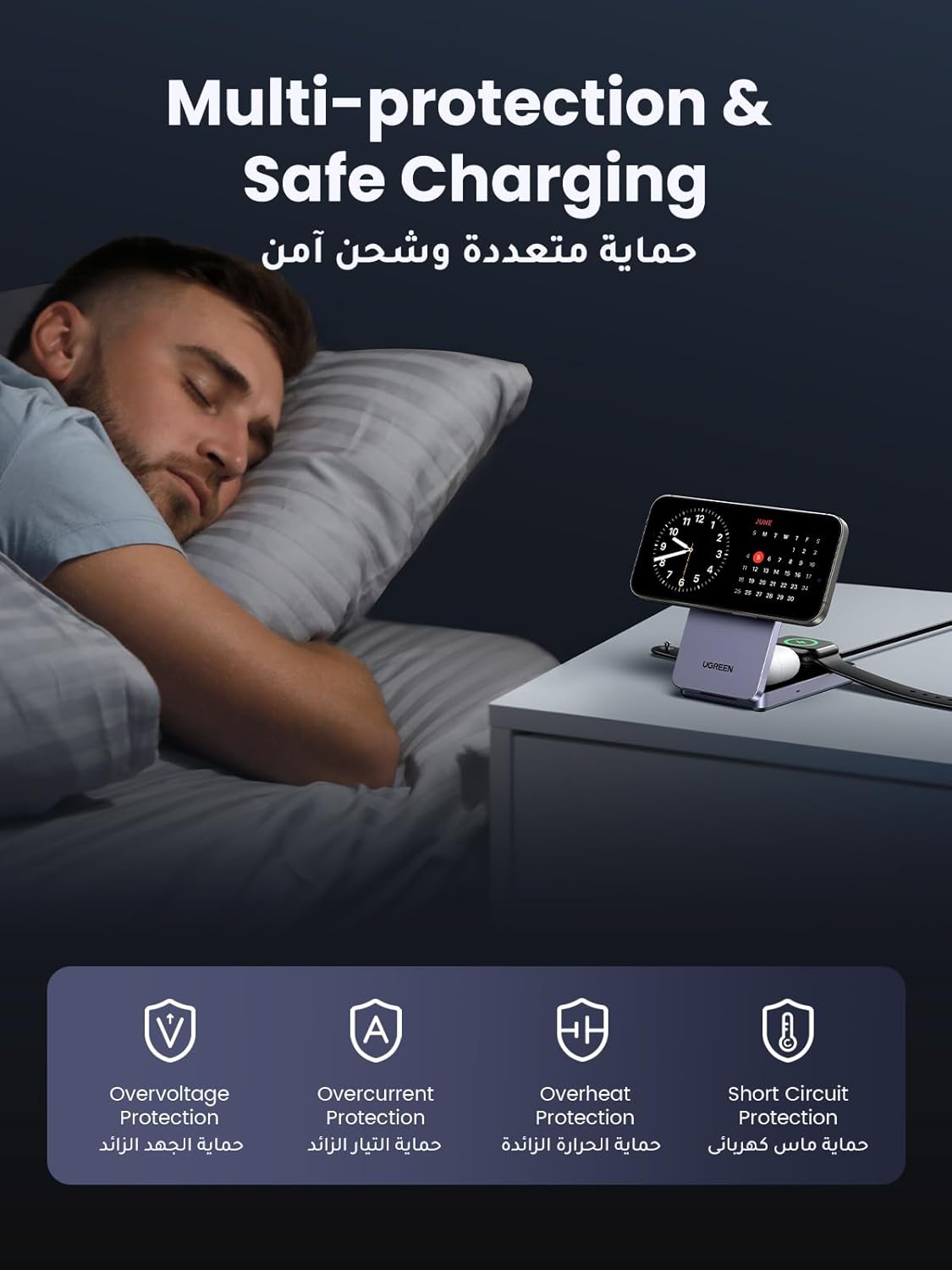 UGREEN MagFlow Qi2 15W Wireless Charger, 3 in 1 Fast Charging Qi2 Certified Charger Stand, Foldable Magsafe Compatible with iPhone 16/15/14/13/12, AirPods 4/3/2, Apple watch with 1M Cable