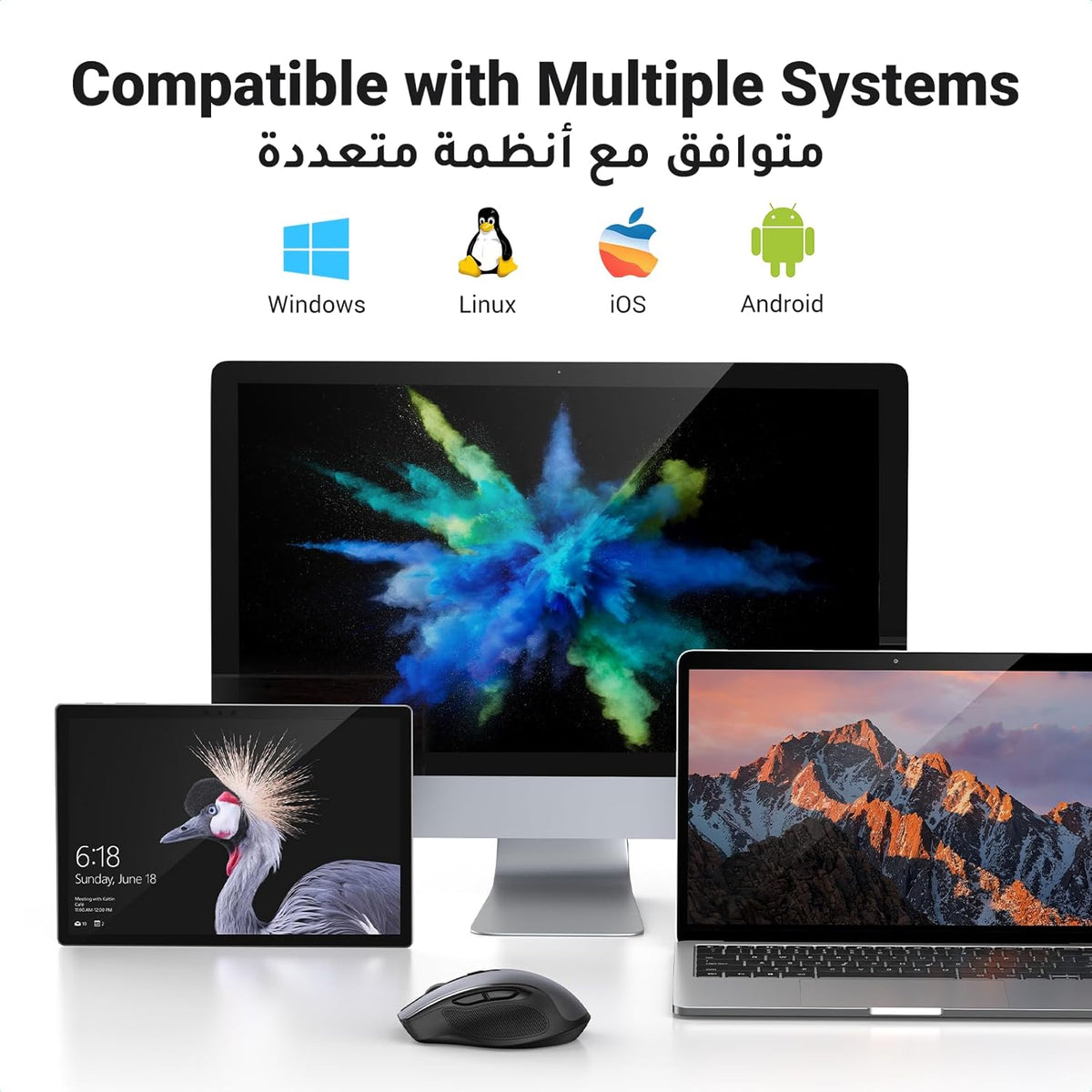 UGREEN Wireless Mouse, 2.4G Ergonomic Optical Mouse, 4000 DPI, 5 DPI Adjustable, 5 Buttons, Silent Click USB Computer Mice for Laptop, PC, Chromebook, Notebook, 15M Wireless Connection Mice Black