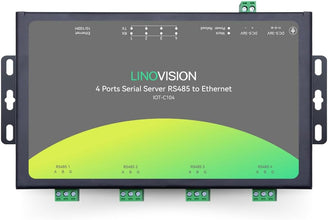 LINOVISION 4-Port RS485 to Ethernet Converter, Modbus RTU/TCP Gateway, Edge Computing, Industrial-Grade, Wall/Rail Mountable, Part# IOT-C104