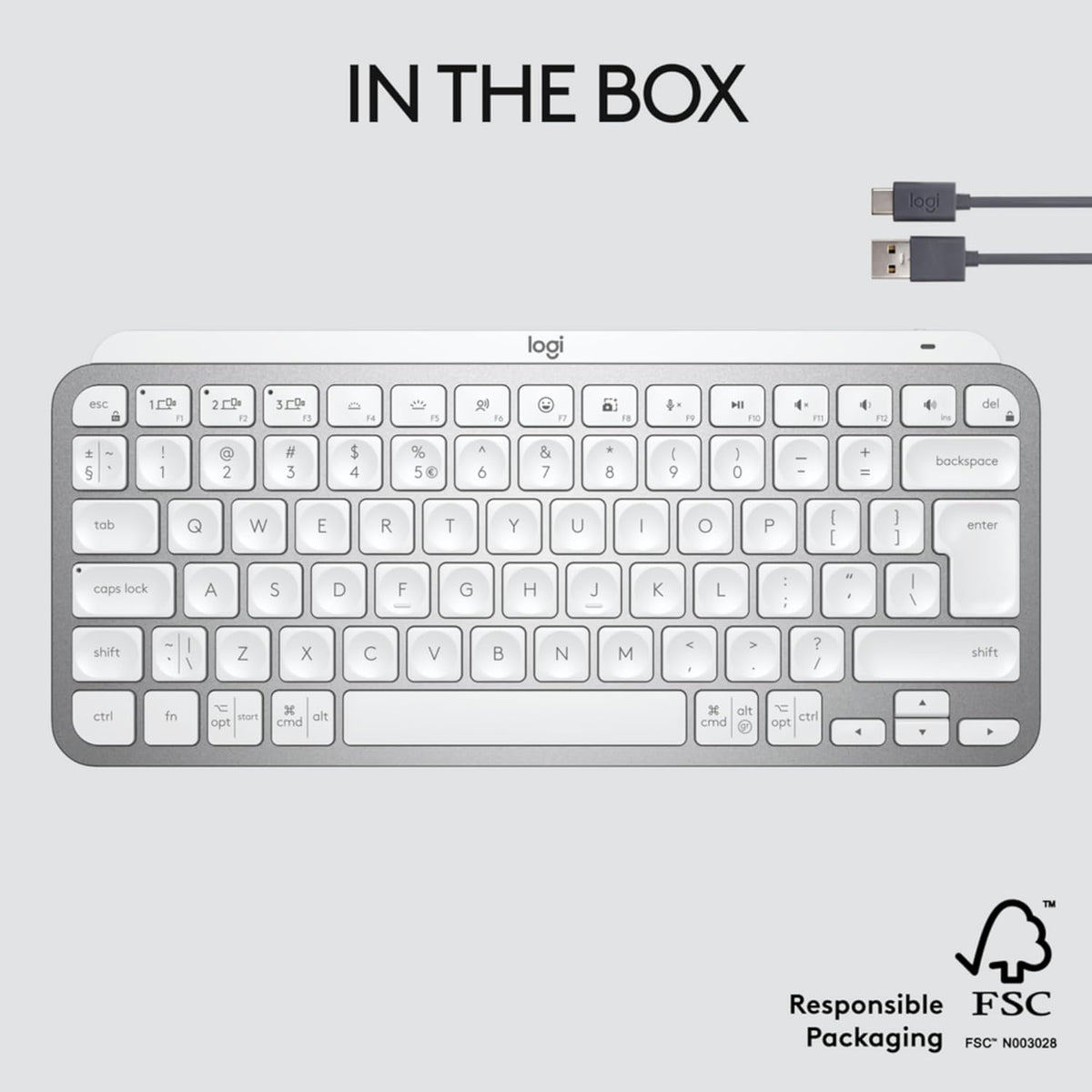 Logitech MX Keys Mini Minimalist Wireless Illuminated Keyboard, Compact, Bluetooth, Backlit, USB-C, Compatible with Apple macOS, iOS, Windows, Linux, Android, Metal Build, US Intl Layout - Pale Grey