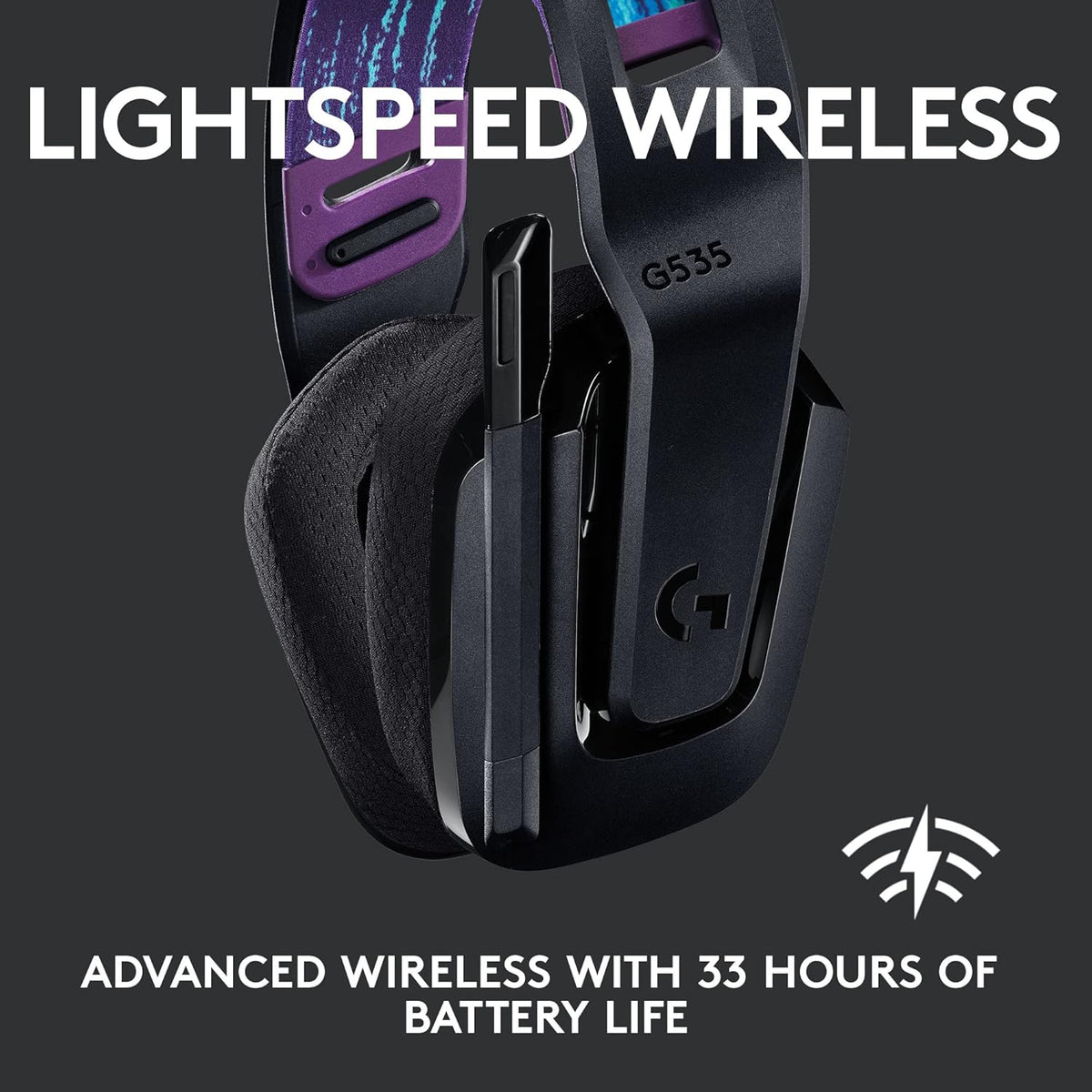 Logitech G535 LIGHTSPEED Wireless Gaming Headset - Lightweight on-ear headphones, flip to mute mic, stereo, compatible with PC, PS4, PS5, USB rechargeable - Black