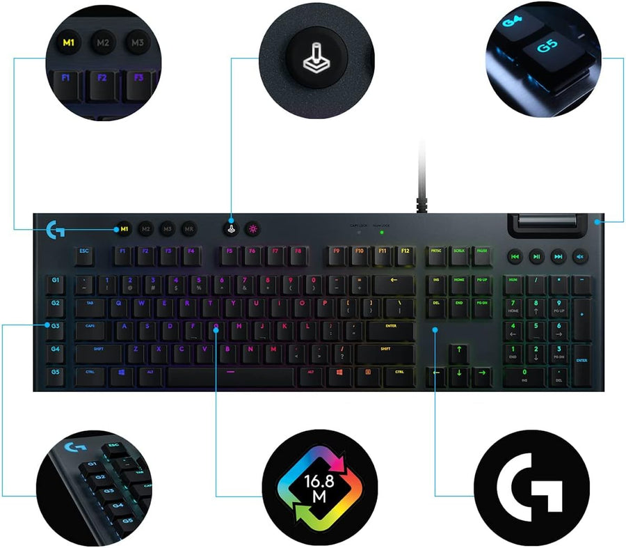 Logitech G815 Lightsync RGB Mechanical Gaming Keyboard With Low Profile Gl Clicky Key Switch