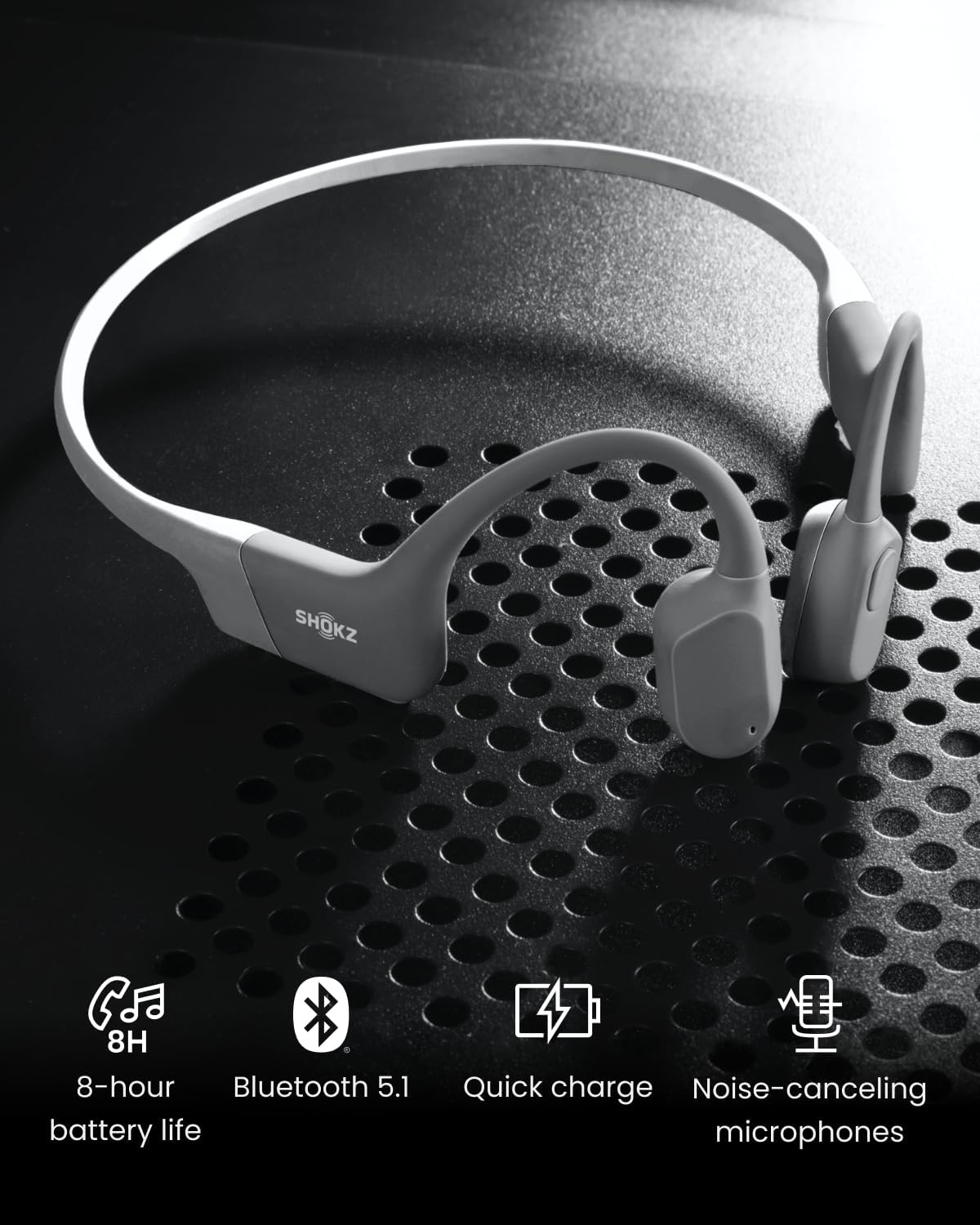 SHOKZ OpenRun Wireless Bone Conduction Headphones, Open-Ear Bluetooth Earphones with Mic, Waterproof Sports Headset with 8H Playtime for Running Workout(Lunar Grey)