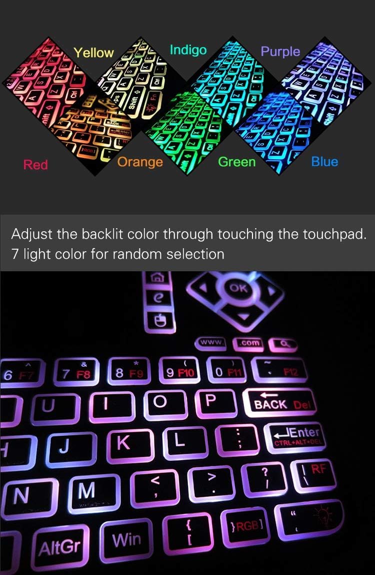 KASTWAVE Mini Wireless Keyboard, Q9 Portable Rechargeable Keyboard with Touchpad Colorful Backlit, Handheld Remote Keyboard for PC,Raspberry Pi 4, Android TV Box,KODI,Windows 7 8 10