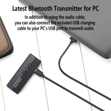 Exrp Bluetooth 5.0 Transmitter 3-in-1, Portable Wireless Bluetooth Adapter, Rechargeable Battery Powered Black Bluetooth Adapter for TV, Car Stereo System