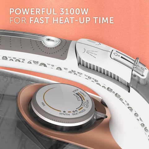 Breville DiamondXpress Steam Iron | 3100 W | 200G Steam Shot | Multi-Directional Diamond Ceramic Soleplate | 400 ml Easy-Fill Water Tank White & Rose Gold | VIN401