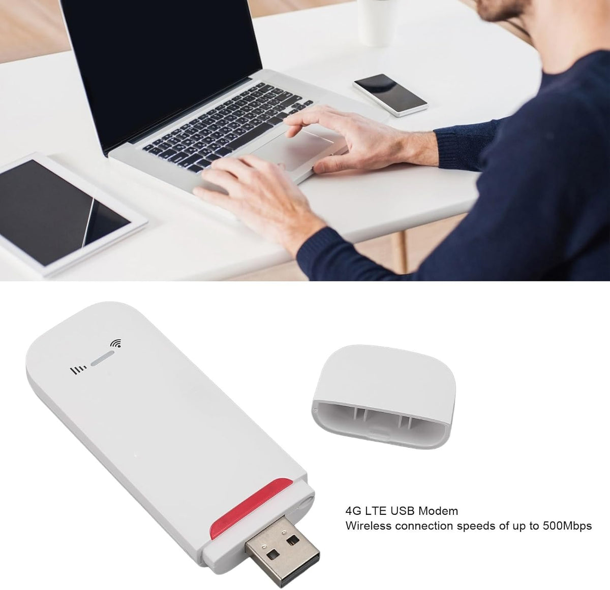 500Mbps 4G LTE USB Modem Dongle with SIM Card Slot, High Speed Portable Travel Hotspot, Up to 10 Users, for Europe, Asia, Oceania, Africa, Simply Plug and Play
