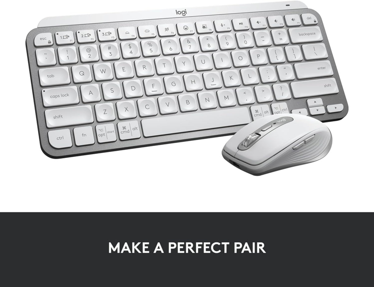 Logitech MX Keys Mini Minimalist Wireless Illuminated Keyboard, Compact, Bluetooth, Backlit, USB-C, Compatible with Apple macOS, iOS, Windows, Linux, Android, Metal Build, US Intl Layout - Pale Grey