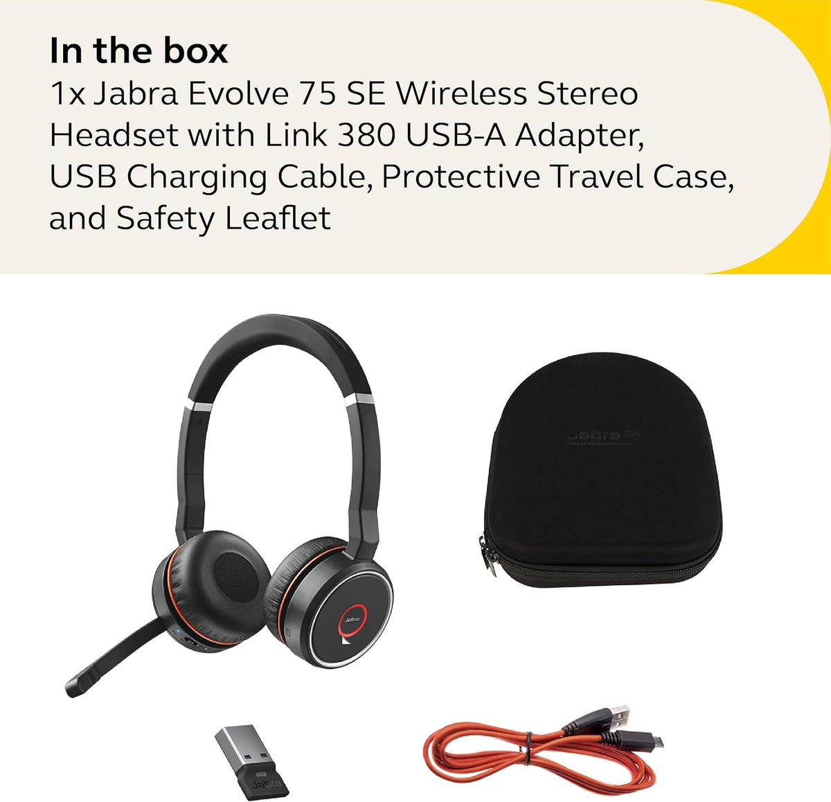 Jabra Evolve 75 SE Stereo Wireless Headset - Bluetooth Headset with Noise-Cancelling Microphone, Active Noise Cancellation - MS Teams Certified, Works with All Other Platforms - Black