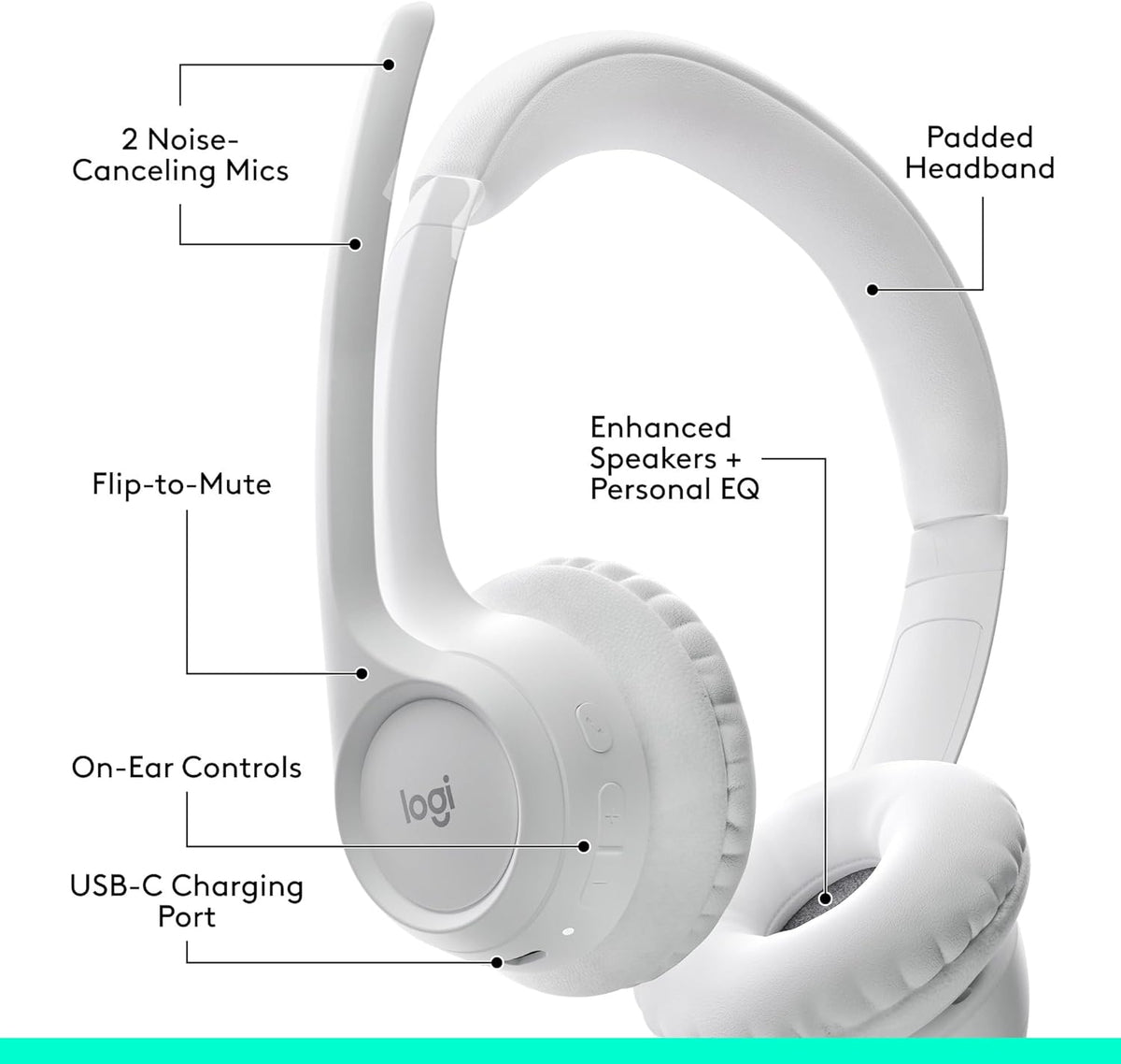 Logitech Zone 300 Wireless Bluetooth Headset With Noise-Cancelling Microphone, Compatible with Windows, Mac, Chrome, Linux, iOS, iPadOS, Android – Off White
