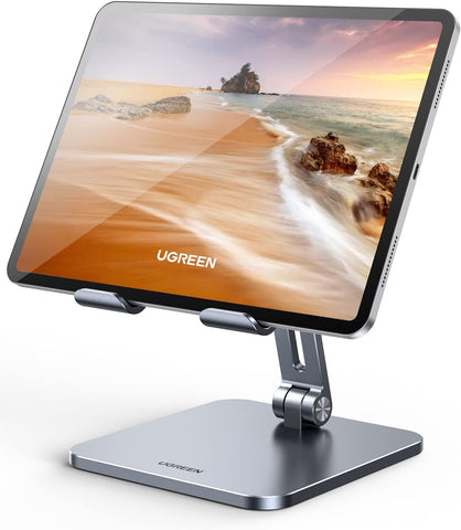 UGREEN Metal iPad Stand Ultra Stable Foldable Tablet Stand Holder for Desk Adjustable Mobile Phone Holder Compatible with iPad Pro/Air/Mini, Galaxy Tab, iPhone 16 Pro Max S25 Ultra Grey