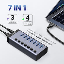 UGREEN Powered USB Hub 3.0, 7-Ports Charging Extender Data Hub (12V/2A Not Fast Charge) Splitter Extension, Power USB A Adapter with Individual On/Off Switches for Laptop, PC, HDD, Flash Drive