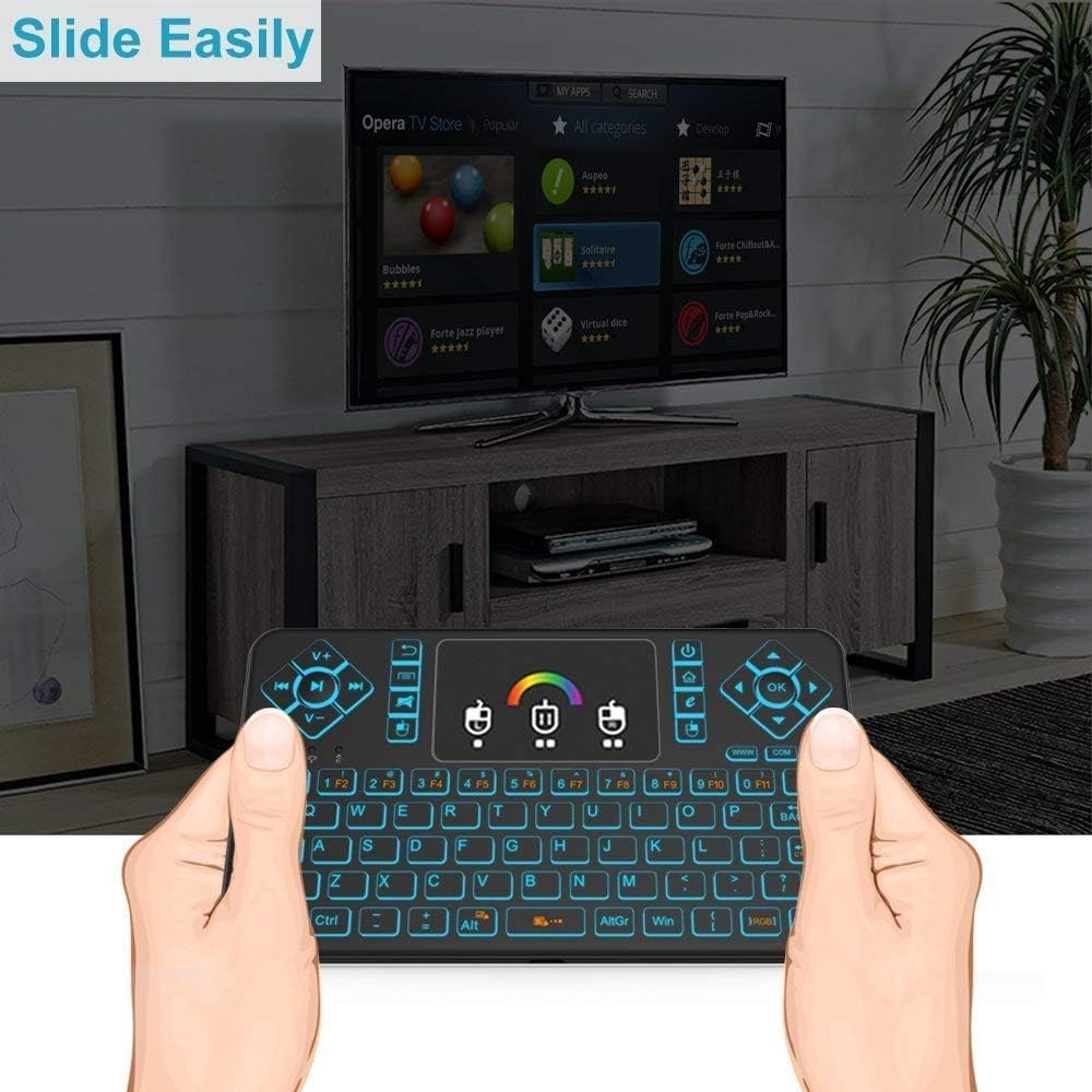 KASTWAVE Mini Wireless Keyboard, Q9 Portable Rechargeable Keyboard with Touchpad Colorful Backlit, Handheld Remote Keyboard for PC,Raspberry Pi 4, Android TV Box,KODI,Windows 7 8 10