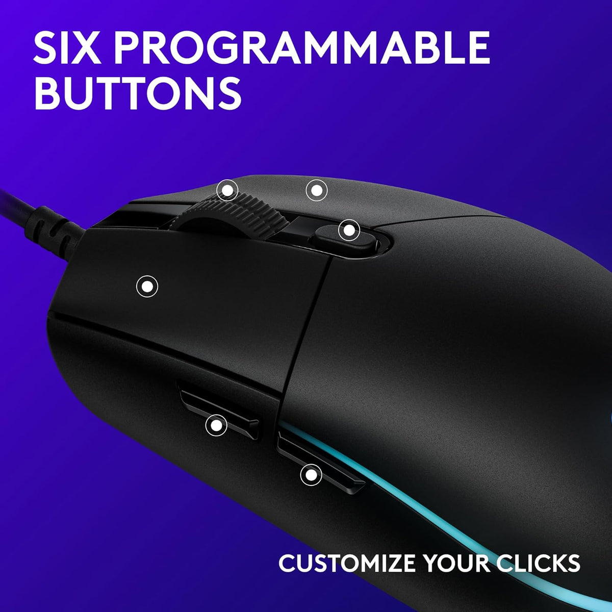 Logitech G Logitech G203 Wired Gaming Mouse, 8,000 Dpi, Rainbow Optical Effect Lightsync Rgb, 6 Programmable Buttons, On-Board Memory, Screen Mapping, Pc/Mac Computer And Laptop Compatible - Black