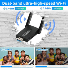 Lullaxx USB WiFi Adapter, 1300Mbps 5dbi WiFi Receiver 802.11 Dongle with High-Performance 5Ghz/2.4Ghz Dual Band Antenna for Desktop PC Laptop Tablet, Supports Windows XP/7/8/10, Mac OS X