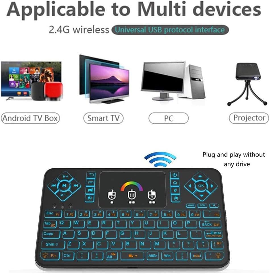 KASTWAVE Mini Wireless Keyboard, Q9 Portable Rechargeable Keyboard with Touchpad Colorful Backlit, Handheld Remote Keyboard for PC,Raspberry Pi 4, Android TV Box,KODI,Windows 7 8 10