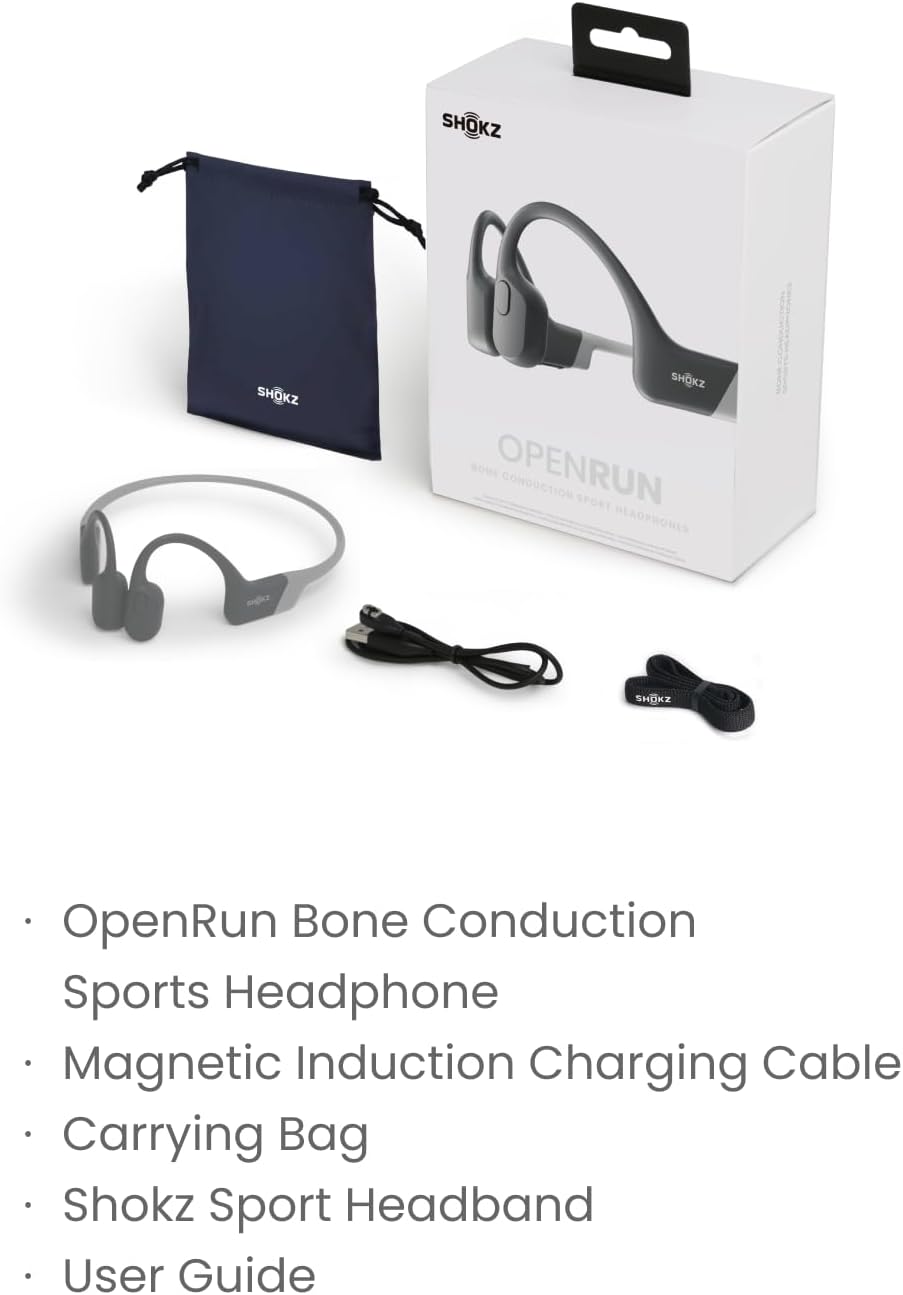 SHOKZ OpenRun Wireless Bone Conduction Headphones, Open-Ear Bluetooth Earphones with Mic, Waterproof Sports Headset with 8H Playtime for Running Workout(Lunar Grey)