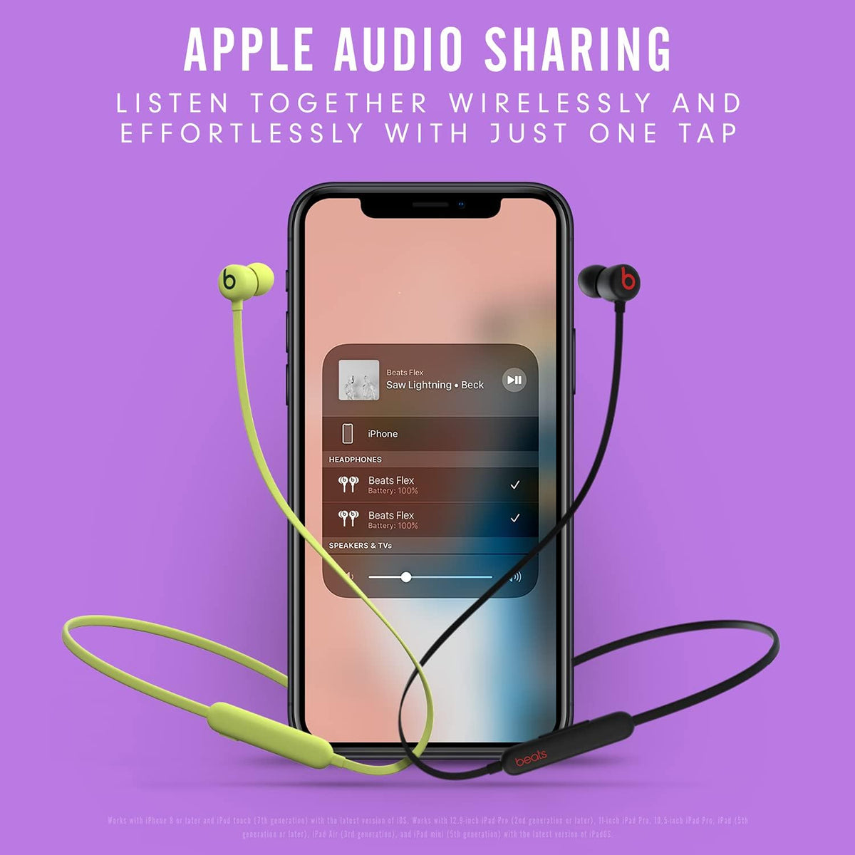 Beats Flex wireless earbuds – Apple W1 headphone chip, magnetic earphones, Class 1 Bluetooth, 12 hours of listening time, built-in microphone – Yuzu Yellow