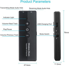 Exrp Bluetooth 5.0 Transmitter 3-in-1, Portable Wireless Bluetooth Adapter, Rechargeable Battery Powered Black Bluetooth Adapter for TV, Car Stereo System
