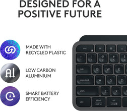 Logitech MX Keys S Wireless Keyboard, Low Profile, Fluid Precise Quiet Typing, Programmable Keys, Backlighting, Bluetooth, USB C Rechargeable, for Windows PC, Linux, Chrome, Mac - Graphite, INT Layout