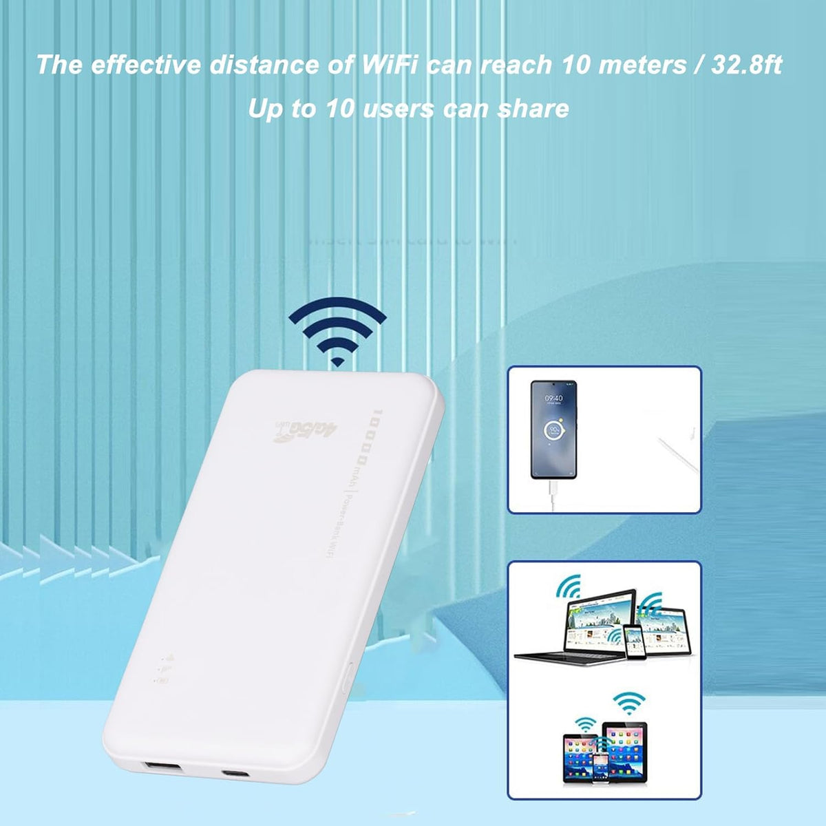 Fast 4G WiFi Hotspot Router with Sim Card Slot, 10,000mAh Battery, LTE CAT4, Wide Band Support, Upgraded Battery Life, Easy to Use, for Travel, Home, Work