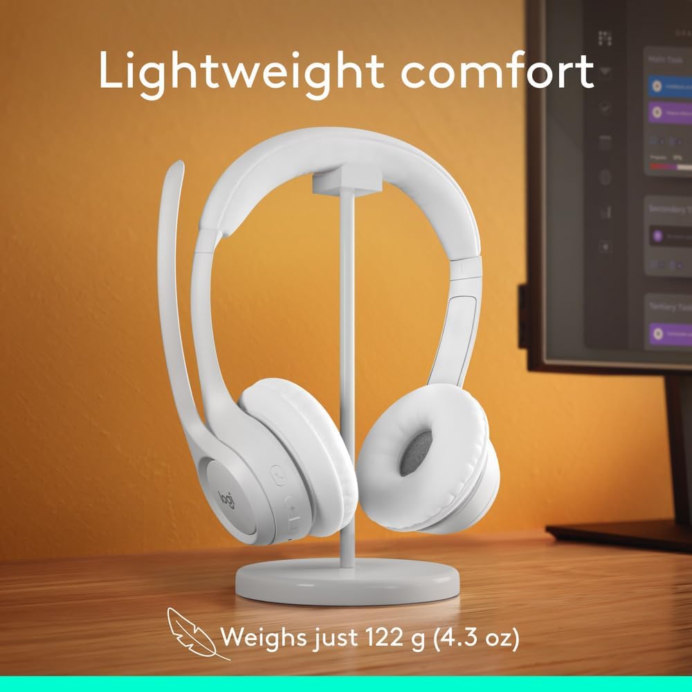 Logitech Zone 300 Wireless Bluetooth Headset With Noise-Cancelling Microphone, Compatible with Windows, Mac, Chrome, Linux, iOS, iPadOS, Android – Off White