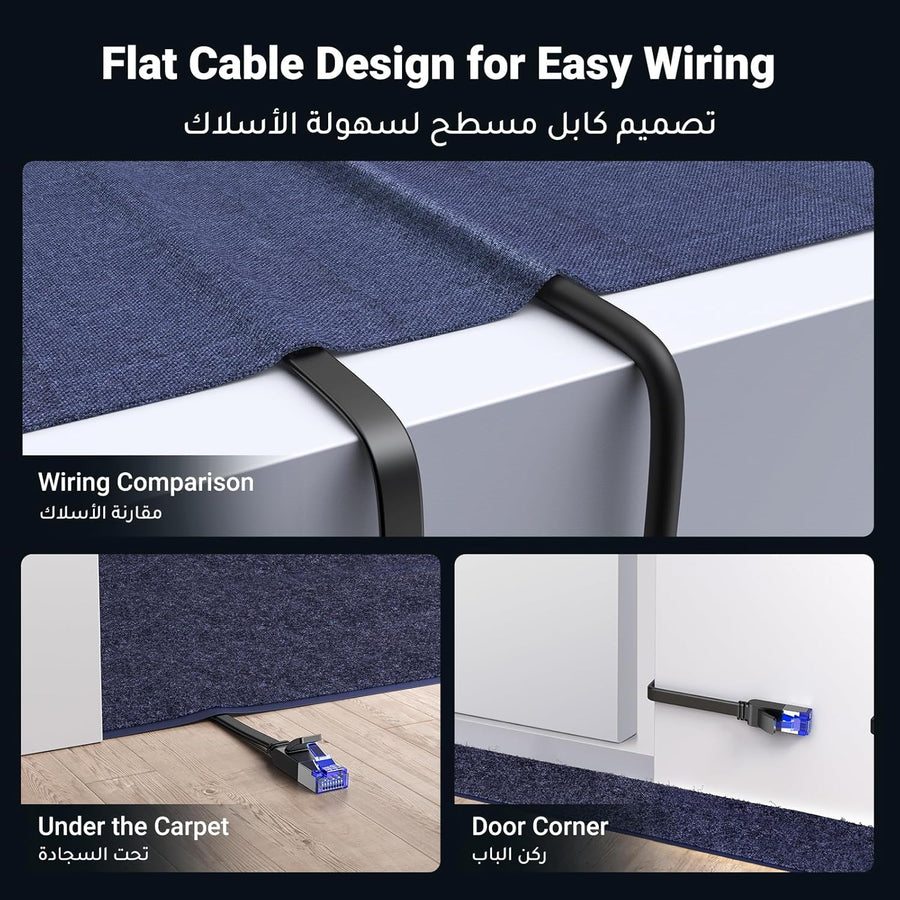 UGREEN Ethernet Cable Cat 8 20M Gigabit Network Cord 40Gbps 2000MHz High-Speed Internet Wire Flat Double Shielded LAN Cable RJ45 Connector Compatible