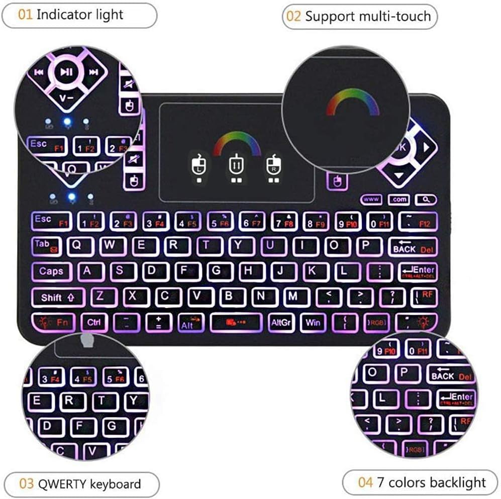 KASTWAVE Mini Wireless Keyboard, Q9 Portable Rechargeable Keyboard with Touchpad Colorful Backlit, Handheld Remote Keyboard for PC,Raspberry Pi 4, Android TV Box,KODI,Windows 7 8 10