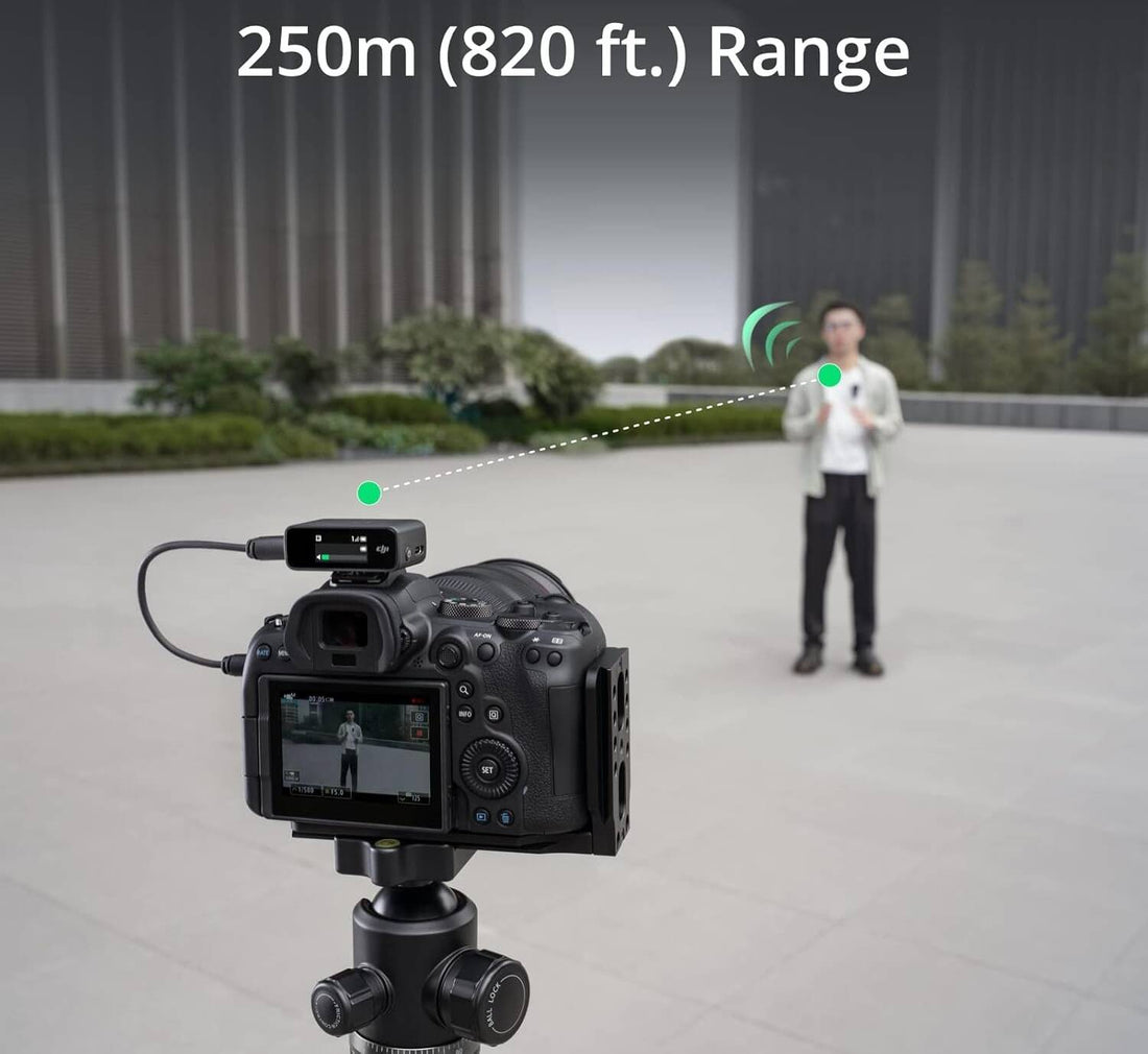 DJI Mic (1 TX + 1 RX), Wireless Lavalier Microphone, 250m (820 ft.) Range, 14 Hour Recording, Wireless Mic for PC, iPhone, Cameras, Vlogs, Live Stream, UAE Version