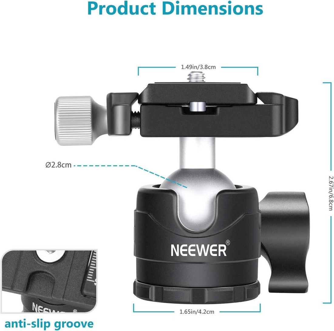 NEEWER 28mm Low-Profile Tripod Ball Head with Quick Release Plate & Bubble Level 360° Panoramic Rotation