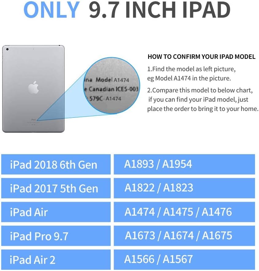 eWINNER Stylish Smart Folio Hard Back Cover Case Wireless Bluetooth Keyboard Compatible with iPad 9.7 inch/iPad 6th Gen(2018)/iPad 5th Gen(2017)/iPad Pro 9.7 inch/iPad Air 2 & 1 (Black) Logitech