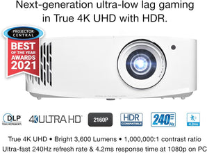 Optoma UHD35 True 4K UHD Next Generation Gaming Projector | 3600 Lumens | 4.2ms Response Time at 1080p with Enhanced Gaming Mode | Lowest Input Lag on 4K Projector | 240Hz Refresh Rate | HDR10 & HLG