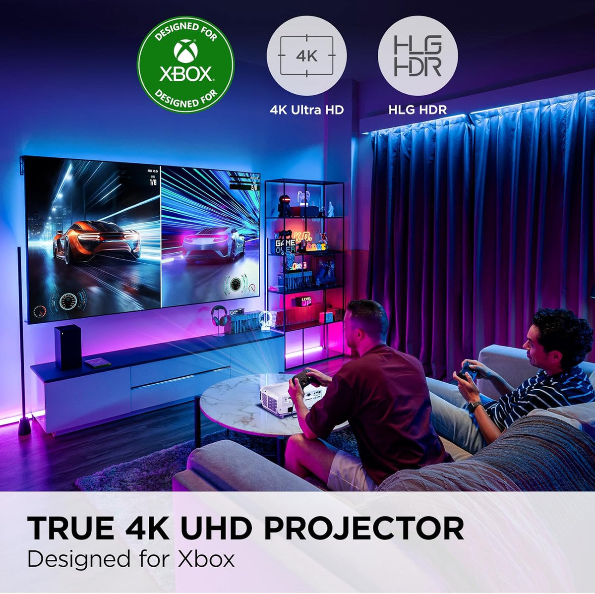 ViewSonic PX749-4K UHD 4K Gaming Projector Designed for Xbox with 4.2ms Response Time, 4000 ANSI Lumens, H/V Keystone, 1.3x Optical Zoom, and USB C for Home Theater